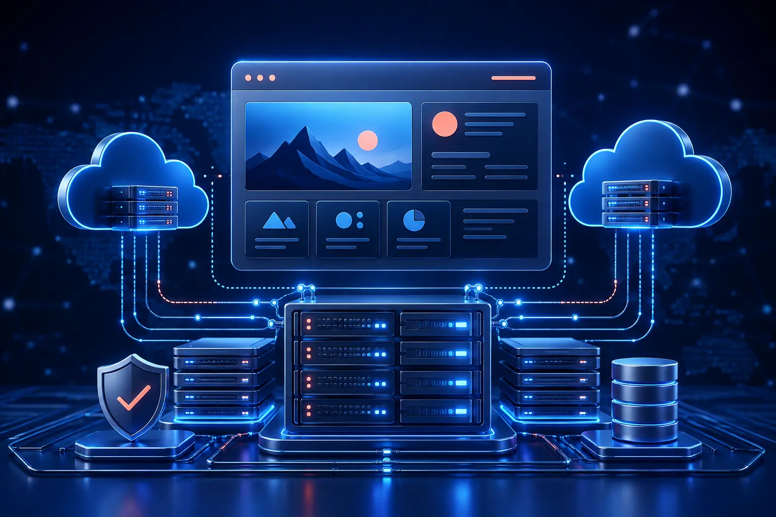 Infraestructura de hosting que mantiene disponible una página web empresarial