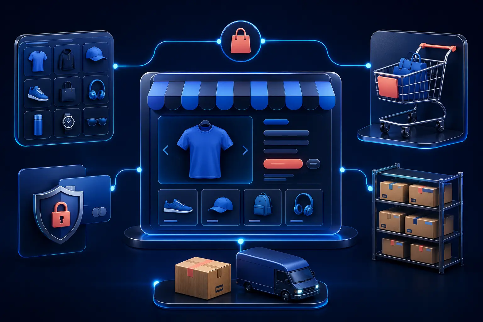 Sistema ecommerce conectado con catálogo, pagos, inventario y entregas